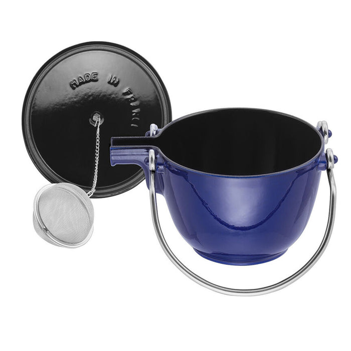 Staub Cast Iron Dark Blue Round Tea Kettle, 1-Quart