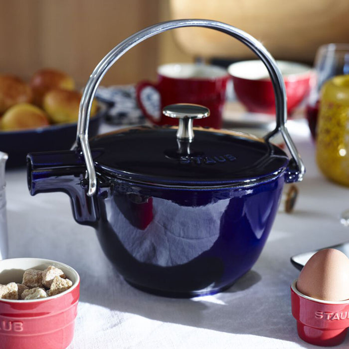 Staub Cast Iron Dark Blue Round Tea Kettle, 1-Quart