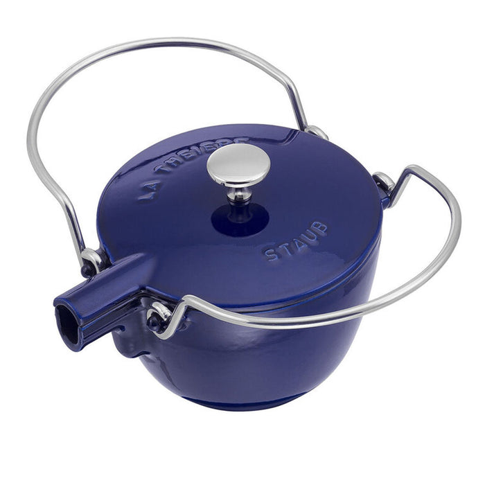 Staub Cast Iron Dark Blue Round Tea Kettle, 1-Quart