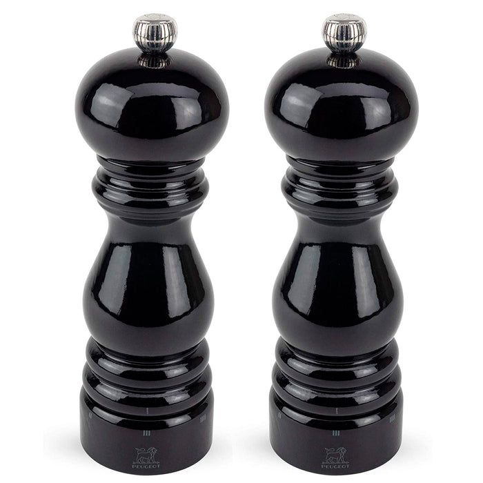 Peugeot Paris U'Select Wood Salt and Pepper Mill Set Black Lacquered, 7-Inches