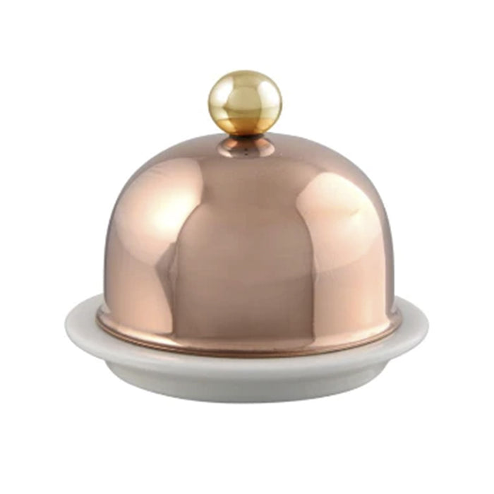 Mauviel M'Mini Copper Porcelain Butter Dish, 0.4-Quart