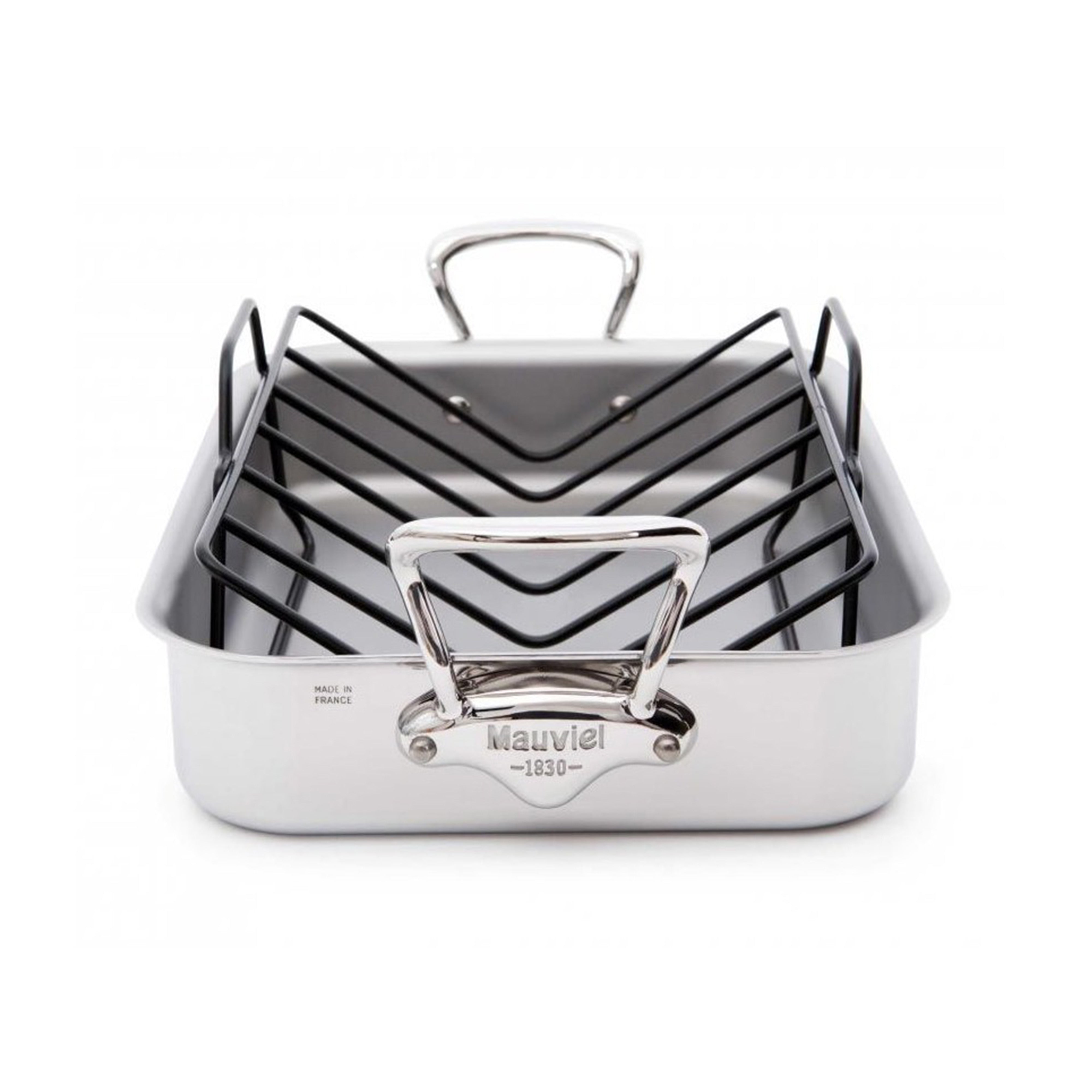 Mauviel M'Cook Stainless Steel Roasting Pan With Rack, 15.7 x 11.8-Inches