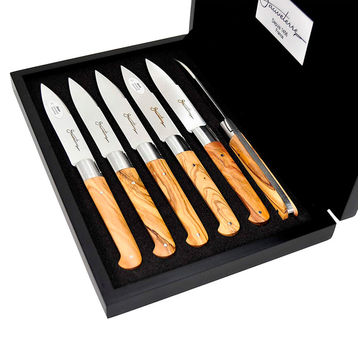 Sauveterre Stainless Steel 6-Piece Steak Knife Set with Olivewood Handle