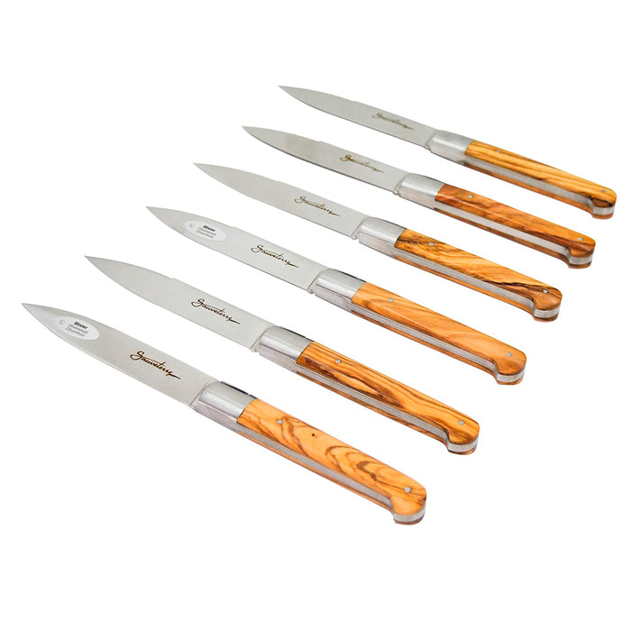 Sauveterre Stainless Steel 6-Piece Steak Knife Set with Olivewood Handle