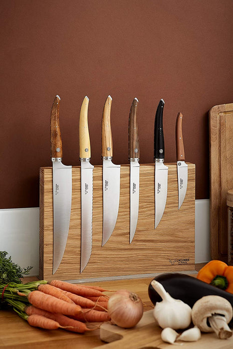 Laguiole en Aubrac Stainless Steel 7-Piece Premium Kitchen Knife Block Set with Mixed Wood Handles