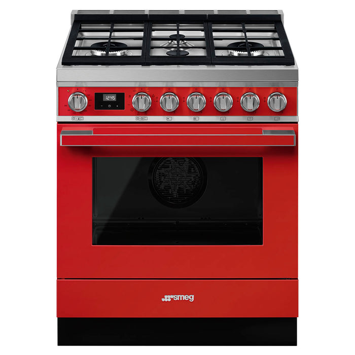 Smeg Portofino Aesthetic Pro-Style Dual Fuel Red Range, 30-Inches