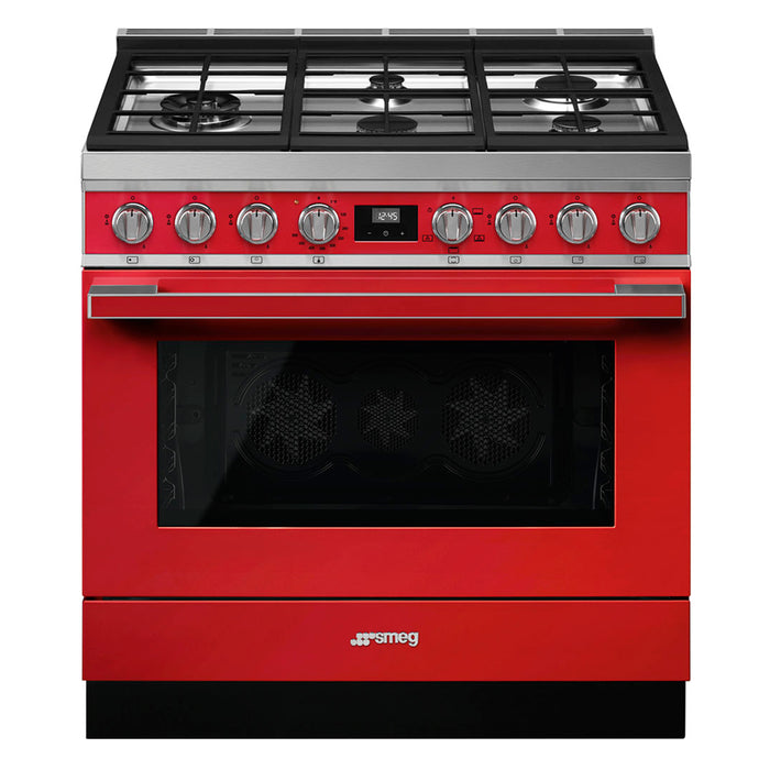 Smeg Portofino Aesthetic Pro-Style All-Gas Red Range, 36-Inches