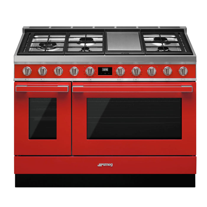 Smeg Portofino Aesthetic Pro-Style Dual Fuel Red Range, 48-Inches