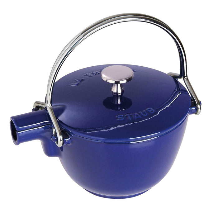 Staub Cast Iron Dark Blue Round Tea Kettle, 1-Quart