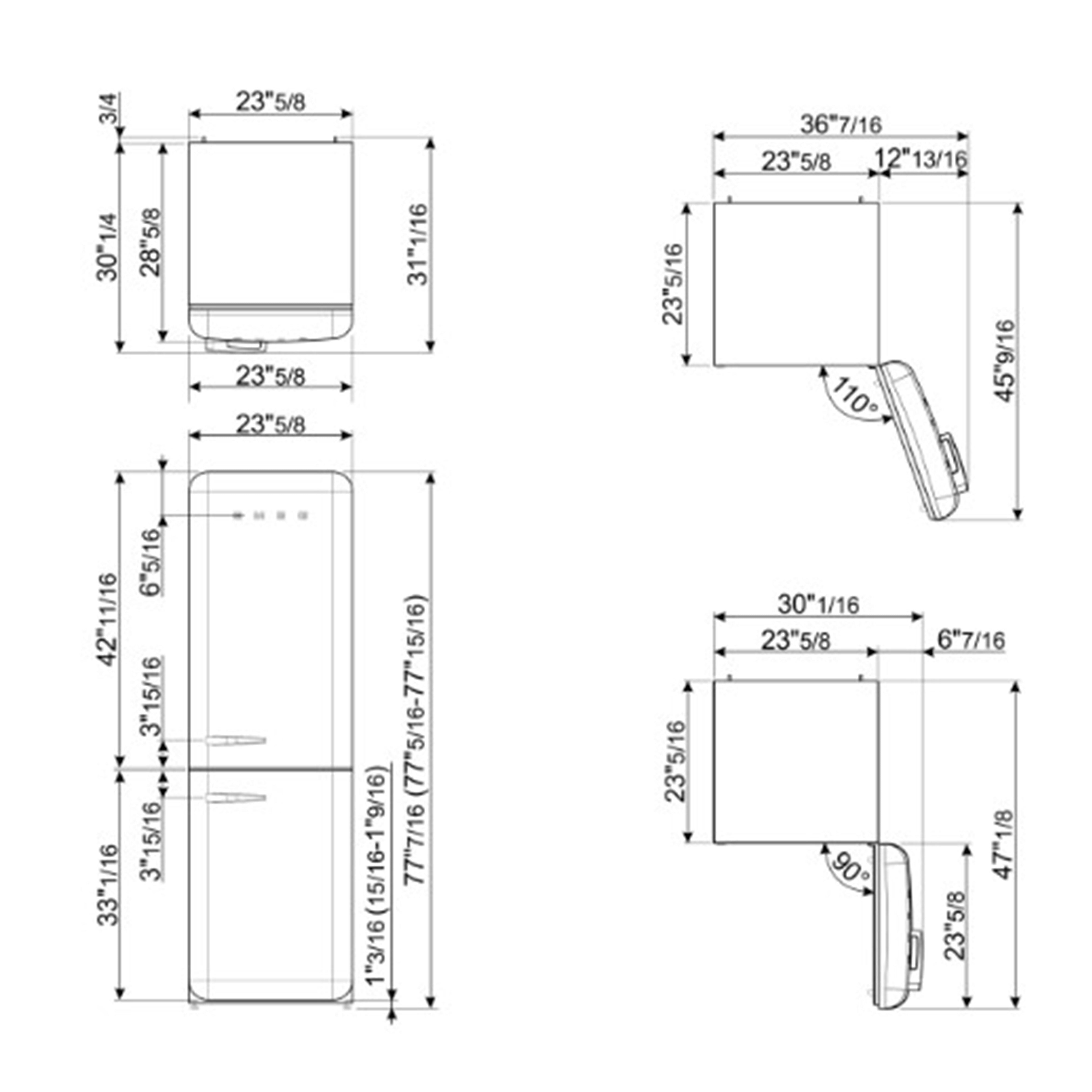 Smeg 50's Retro Style Aesthetic White Refrigerator Right Hand Hinge with Bottom Freezer, 24-Inches