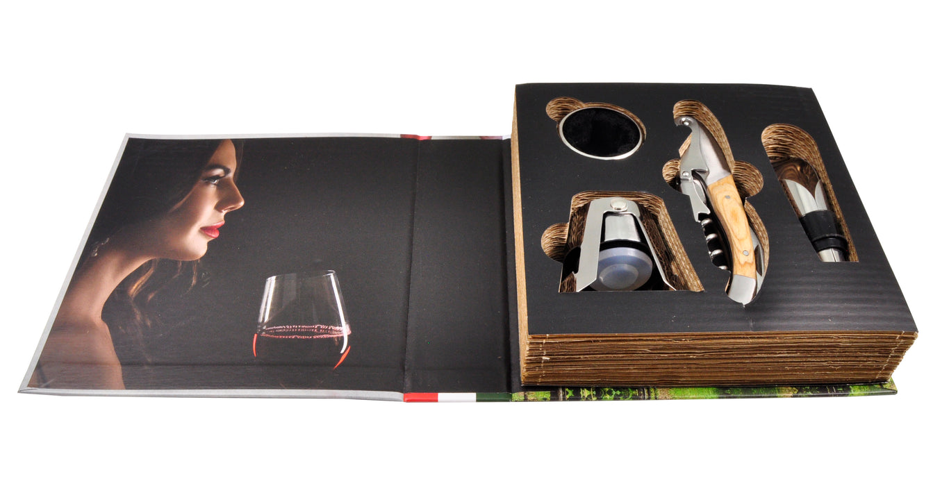 Legnoart Wine Plaza 4-Piece Professional Wine Set: Wine Opener, Champagne Stopper, Drip Collar, Wine Pourer