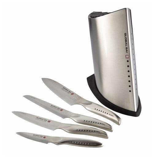 Global SAI Stainless Steel Knife Block Set, 5-Piece - LaCuisineStore