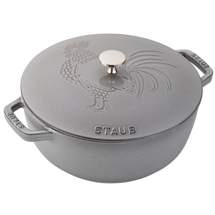 Staub Cast Iron Graphite Grey Essential French Oven with Rooster Lid, 3.75-Quart