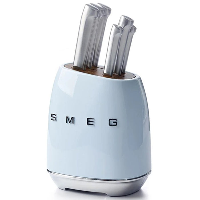 Smeg Stainless Steel 7-Piece Pastel Blue Knife Block Set