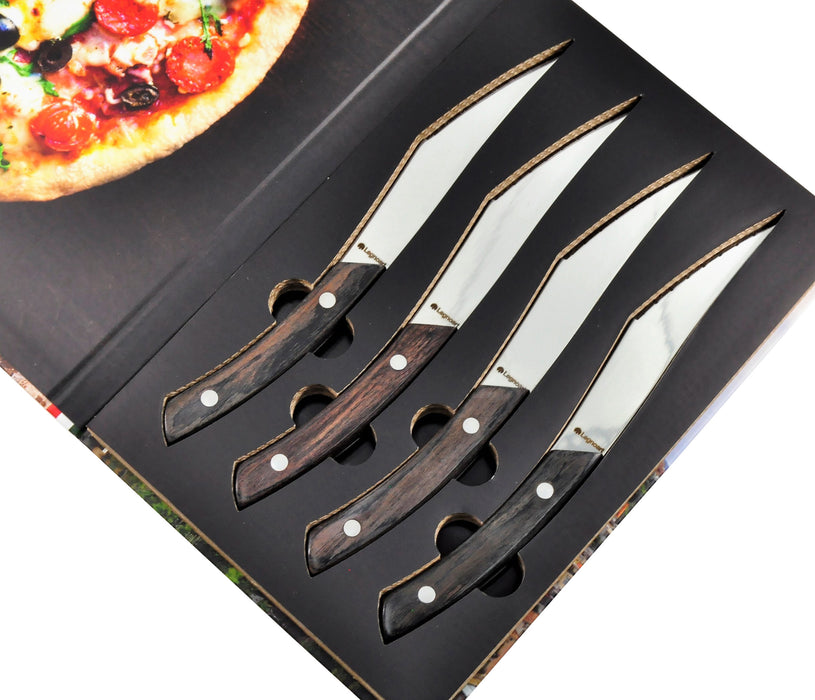 Legnoart Napoli 4-Piece Stainless Steel Pizza and Steak Knife Set with Dark Wood Handle