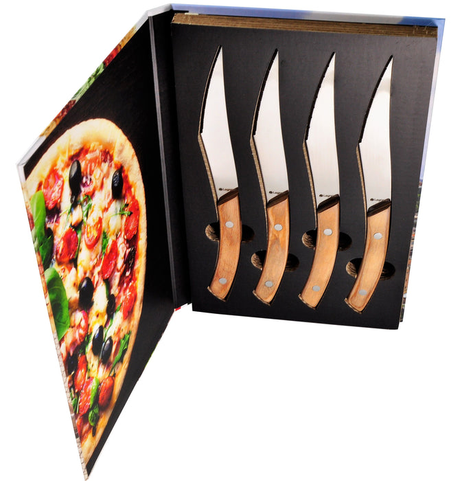 Legnoart Napoli 4-Piece Stainless Steel Pizza and Steak Knife Set with Light Wood Handle