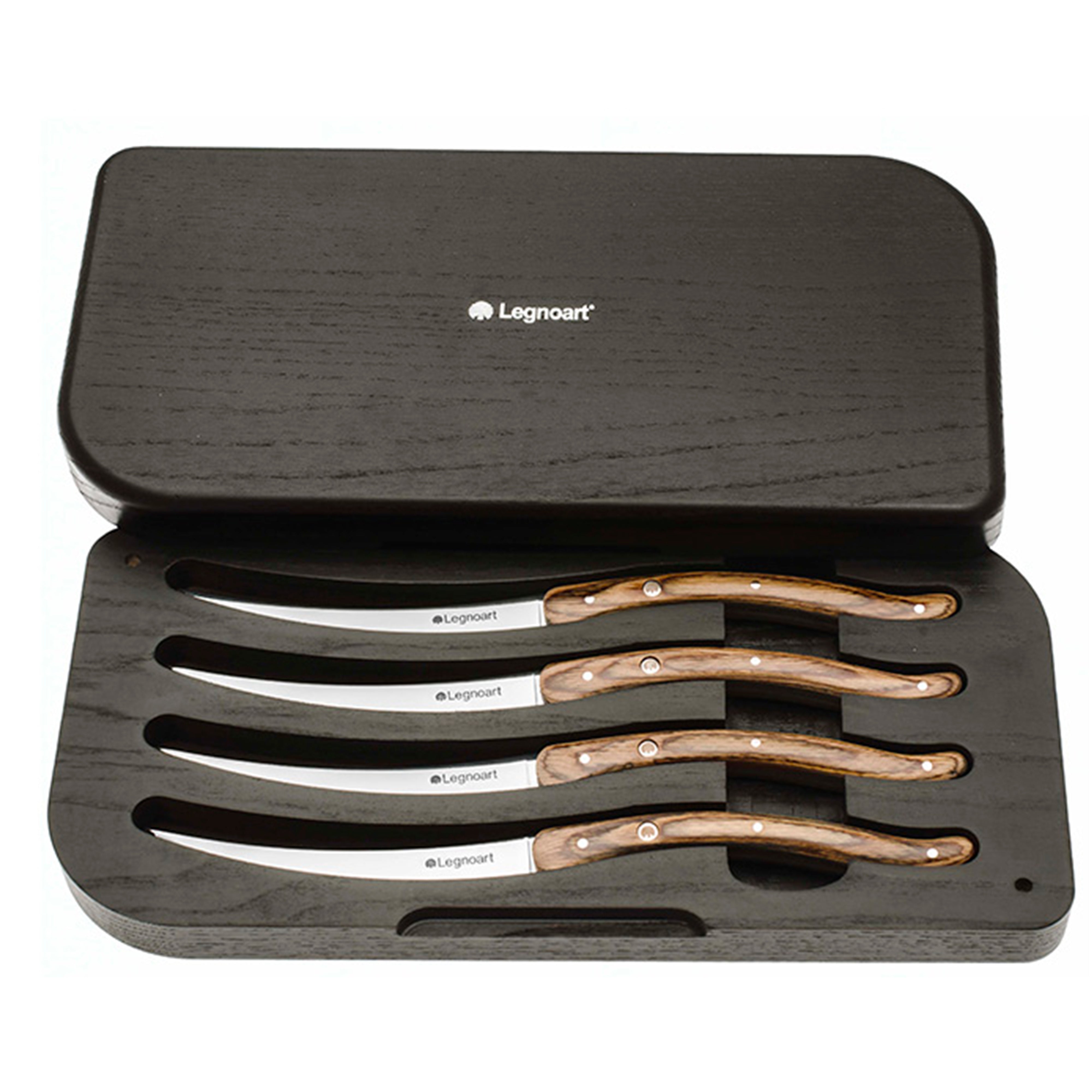 Legnoart Wagyu 4 Piece Steak Knife Set with Light Wood Handle in Luxury Solid Wooden Box