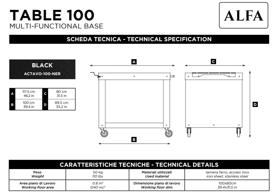 Alfa Forni Multi-Functional Base and Prep Station for Pizza Ovens, 40-Inches