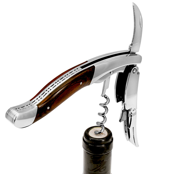 Legnoart Amarone Stainless Steel Sommelier Corkscrew with Dark Wood Handle